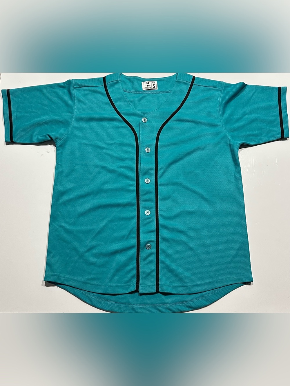 Pullonsy Teal Black Baseball Jersey Men Sz Size Full Button Mesh Atheltic Sports